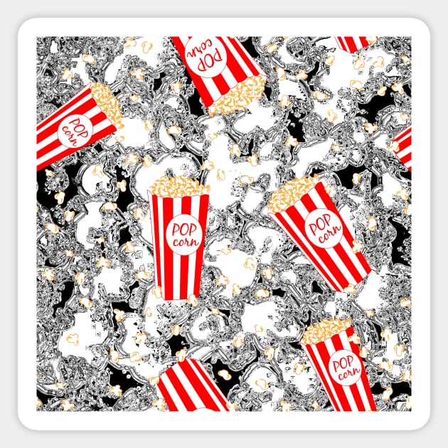 Popcorn Abstract - Snack Food - Popcorn Pattern - Black Red White Sticker by whyitsme